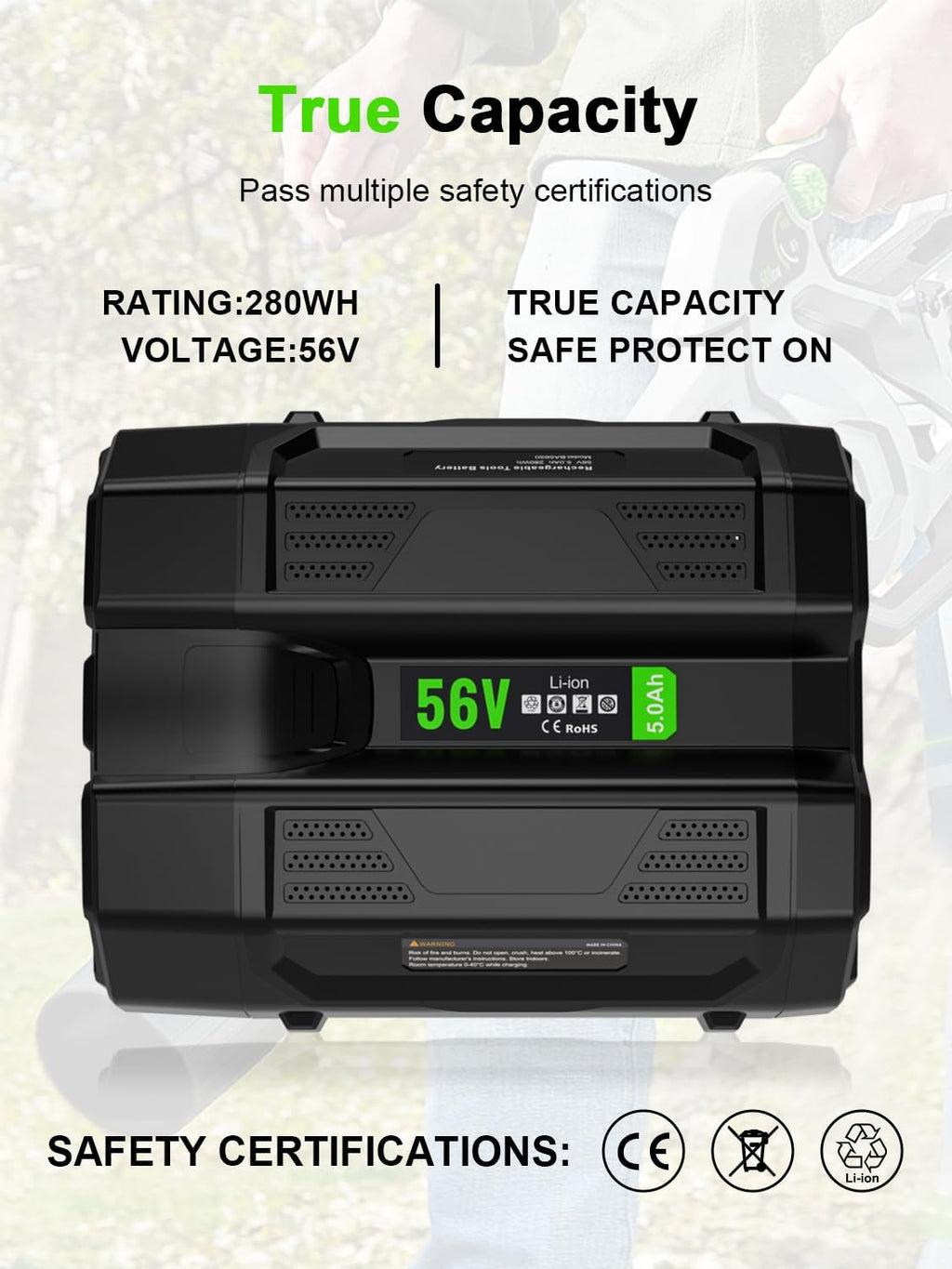 New Compatible with EGO 56V Battery 5.0 Ah BA1400T BA1400, Compatible with All Power 56-Volt E GO Power+ Cordless Tools Lawn Mower, Leaf Blower, Chainsaw Lithium-Ion Batteries 5000mAh