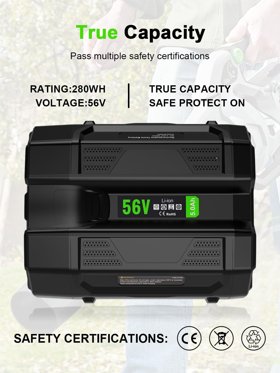 New Compatible with EGO 56V Battery 5.0 Ah BA1400T BA1400, Compatible with All Power 56-Volt E GO Power+ Cordless Tools Lawn Mower, Leaf Blower, Chainsaw Lithium-Ion Batteries 5000mAh