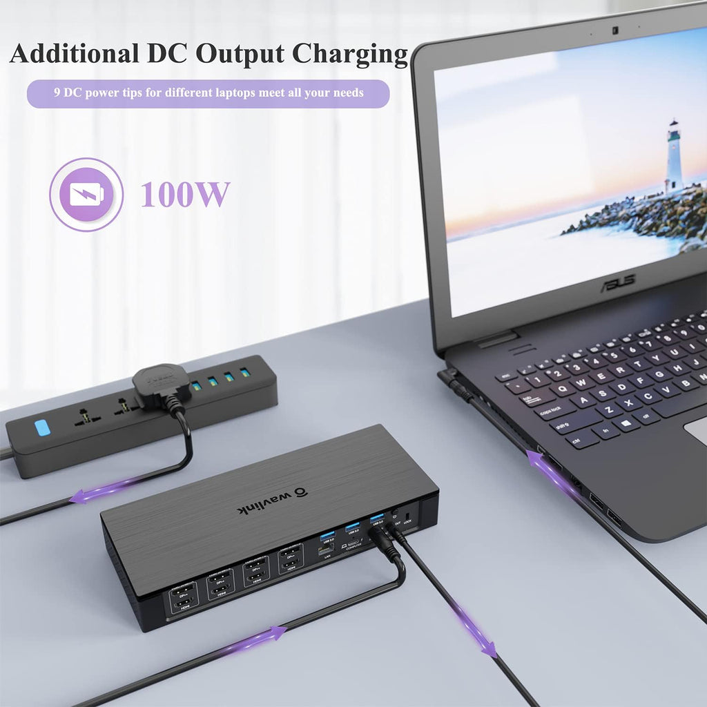 WAVLINK USB-C Quad 4K Docking Station with 100W PD for Thunderbolt 4/3, MacBook Neo, Mac/Windows/Chrome, USB C Universal Displaylink Dock- 4 HDMI, 4 DisplayPort, 2.5G Ethernet, USB, SD/TF Slot,Audio