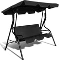 3-Seater Canopy Swing Chair, Waterproof Outdoor Swing Cushioned Seat with Adjustable & Removable Canopy, Steel Frame Polyester Fabric Oxford Cloth Patio Hammock Cover Top (Black)