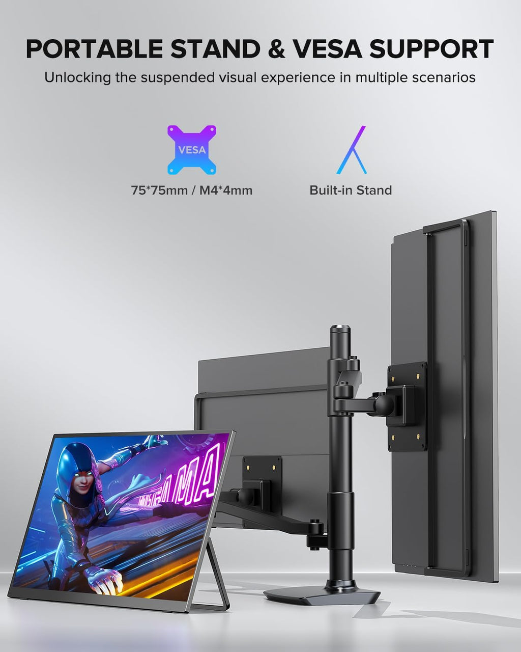 UPERFECT Portable Monitor 18.5' 120HZ 125% sRGB Portable Laptop Monitor w/VESA & Stand, FreeSync HDR Gaming Monitor, 350Nits USB-C & MINI HDMI Travel Second Screen for Laptop, PC, Game Consoles