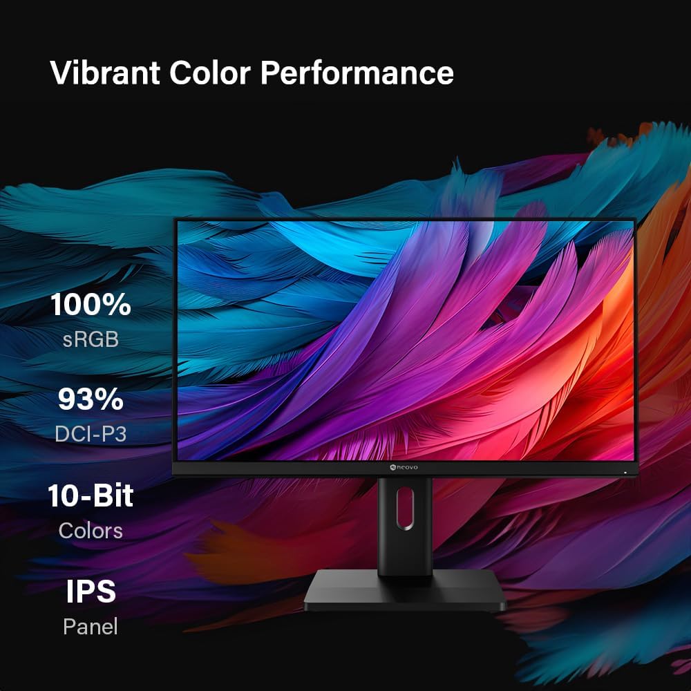 AG Neovo EM2451 24 Inch 4K Monitor, 3840 x 2160 UHD, IPS, 100% sRGB, 93% DCI-P3, Height Adjustable, Pivot, USB-C with 65W Power Delivery, Dual HDMI 2.1, DisplayPort 1.4