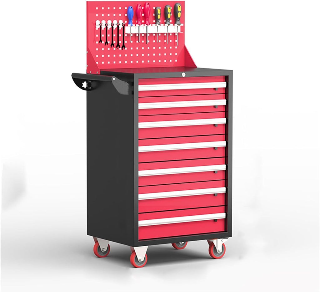 Toolbox 7 Drawer Rolling Tool Chest, Multifunctional Toolbox with Wheels, Tool Organizer Box for Garage, Warehouse, Workshop, Repair Shop Tool Box(Red)
