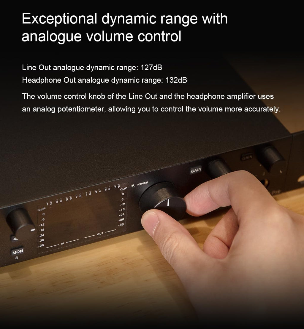 TOPPING E8x8 Pre Professional Audio Interface with 8 Ultra-Linear Mic Preamps, Dual Headphone Outputs & Zero-Latency Monitoring - High Dynamic Range & Precision Sound Control (E8X8 Pre-Black)