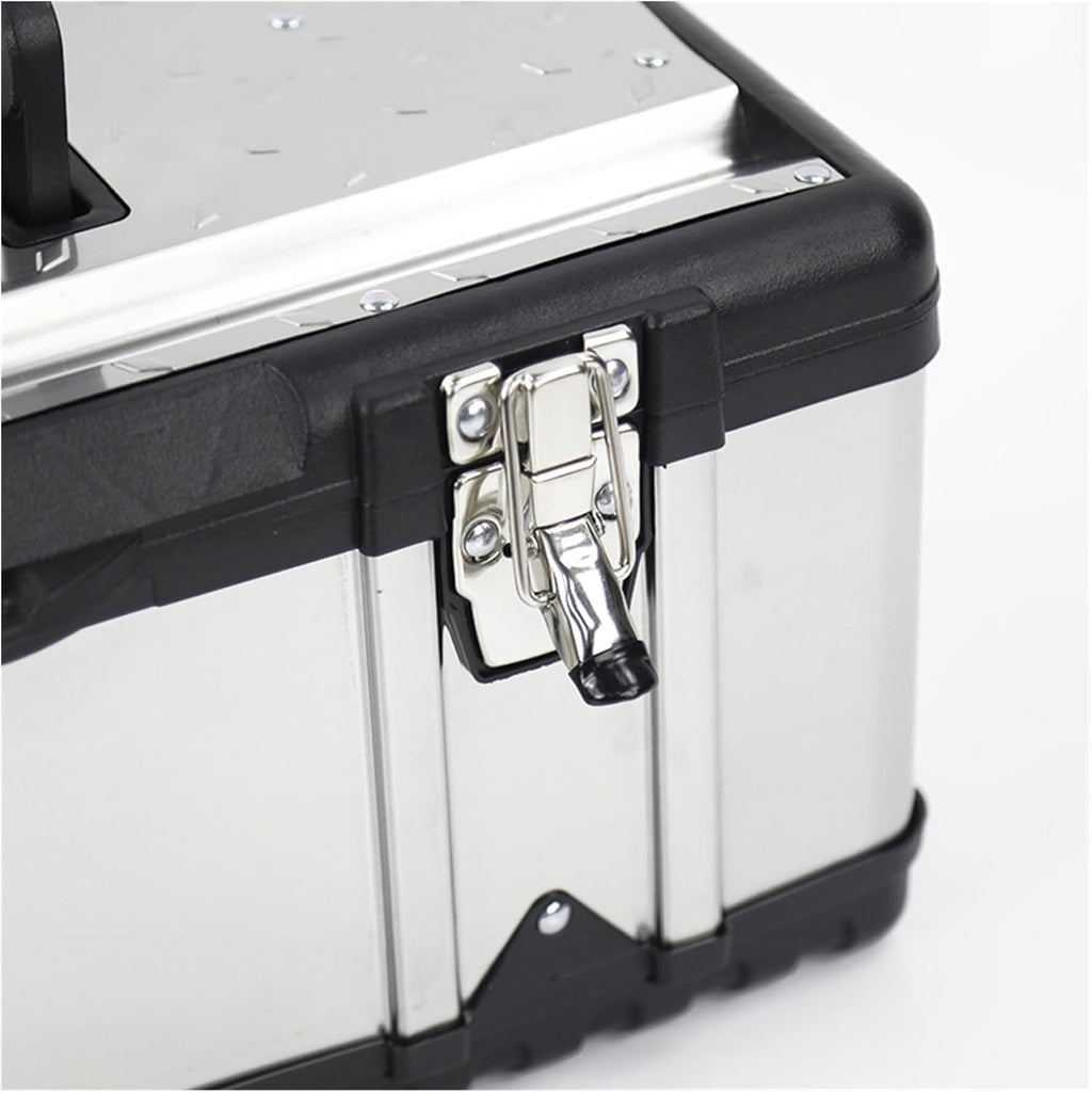 Tool Box Toolbox Thick Stainless Steel Toolbox Storage Box Metal Latch Tool Storage and Removable Tray Non-Slip Handle (4 Sizes) Tool Storage(Silver,Large)