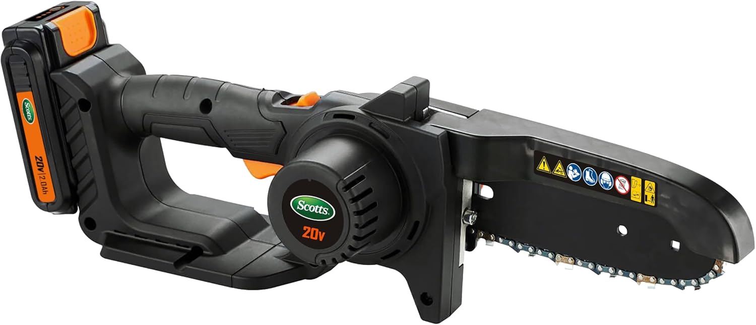 Scotts Outdoor Power Tools LCS0620S 6' Cordless Mini Chainsaw, 20-Volt 2Ah Battery and Charger Included, Black