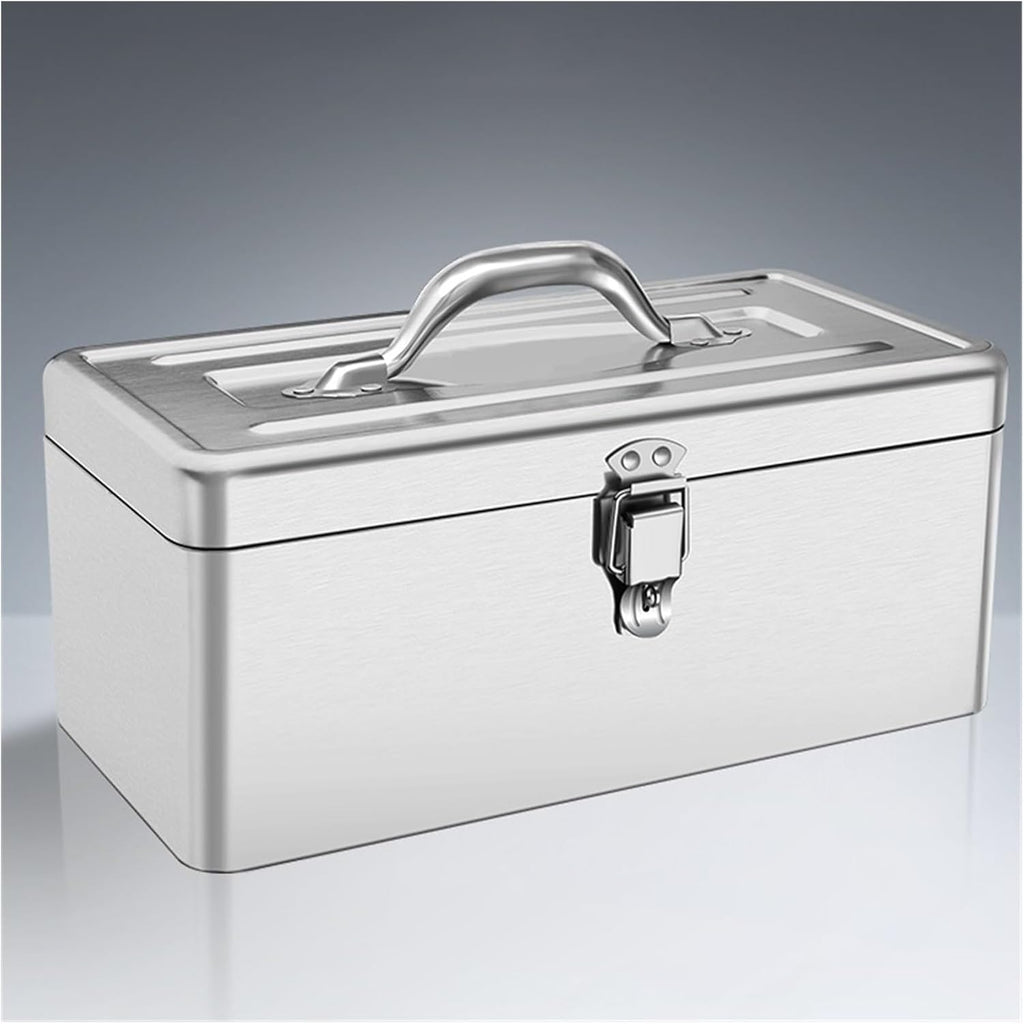 Toolbox Portable Stainless Steel Tool Box with Metal Latch Silver Hand Carry Tool Cases for Tools Storage Multi-Function Storage Box Tool Box(Large)