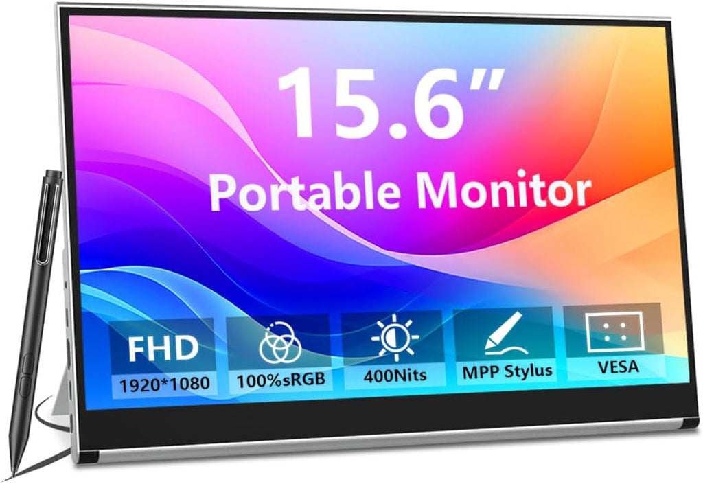 Portable Monitor Touchscreen, 15.6 Inch 1080P External Monitor with MPP Stylus Included, IPS, FHD, 100% sRGB, 400 Nits, Built-in Stand, USB-C/HDMI/Mini DP for Laptop, PC, Mac, Surface, Console