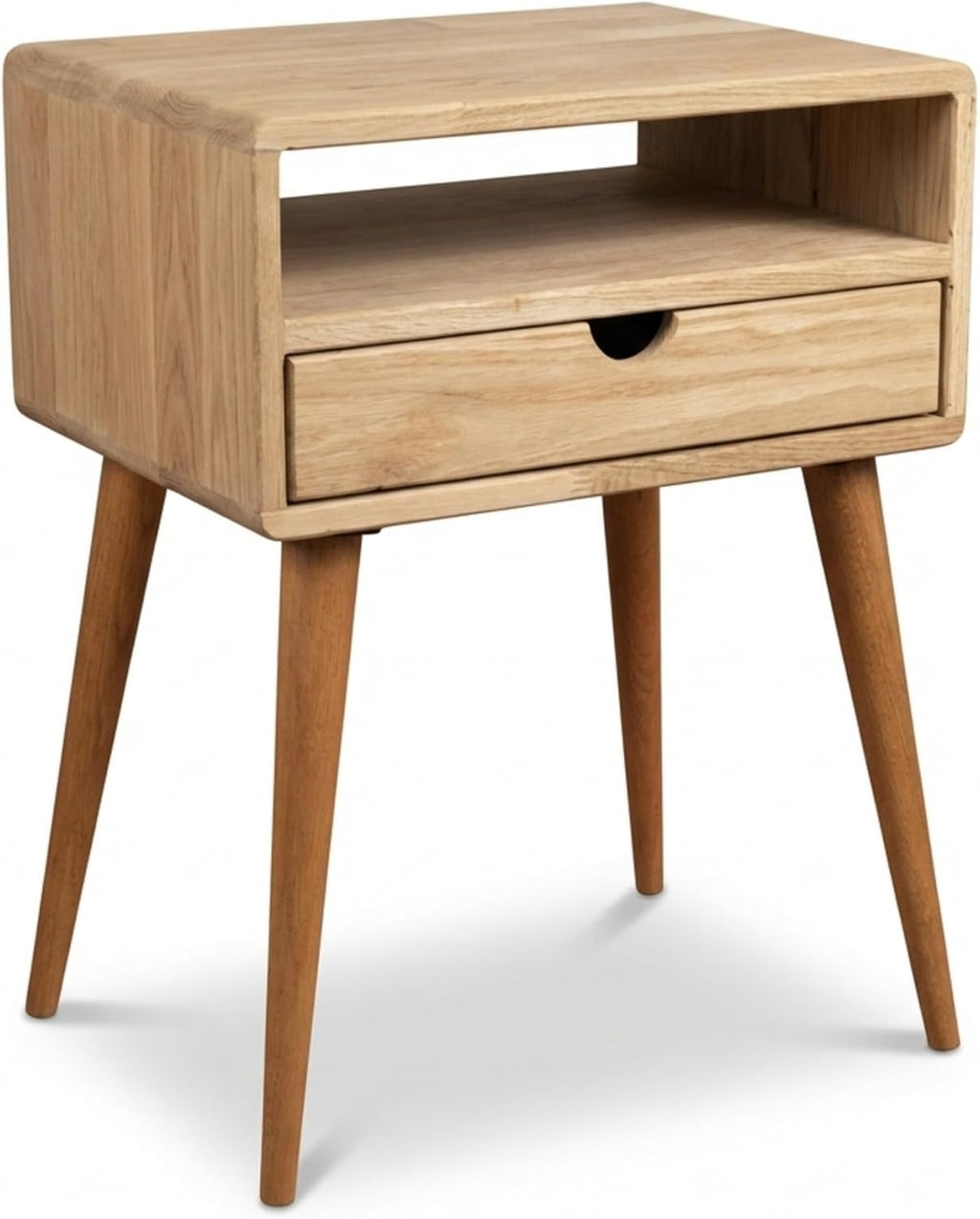 Ultimate Premium Products Mid Century Nightstand with Drawer Solid Oak Bedside Table with Shelf Nightstand Organizer Unique Style Handmade Bedroom Furniture - Oak