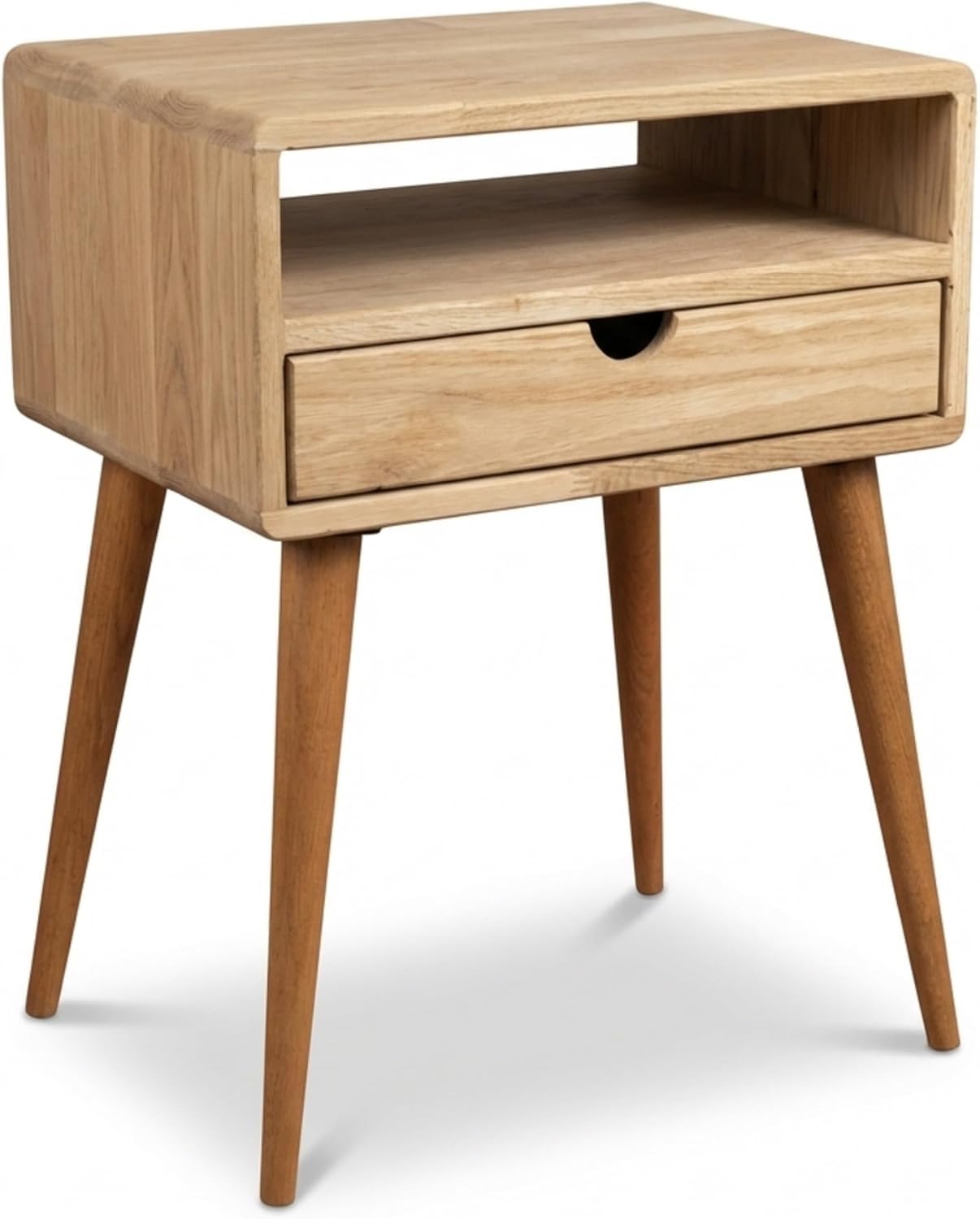 Ultimate Premium Products Mid Century Nightstand with Drawer Solid Oak Bedside Table with Shelf Nightstand Organizer Unique Style Handmade Bedroom Furniture - Oak