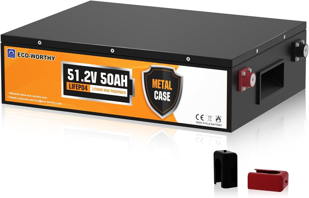 ECO-WORTHY 48V 50Ah Metal Case Lithium Battery,Built-in 50A BMS, 2~3C Peak Current for Strong Acceleration, Lightweight Lead-Acid Replacement, 4000+ Cycles for Lawn Mower, Golf Cart, Solar Off-Grid