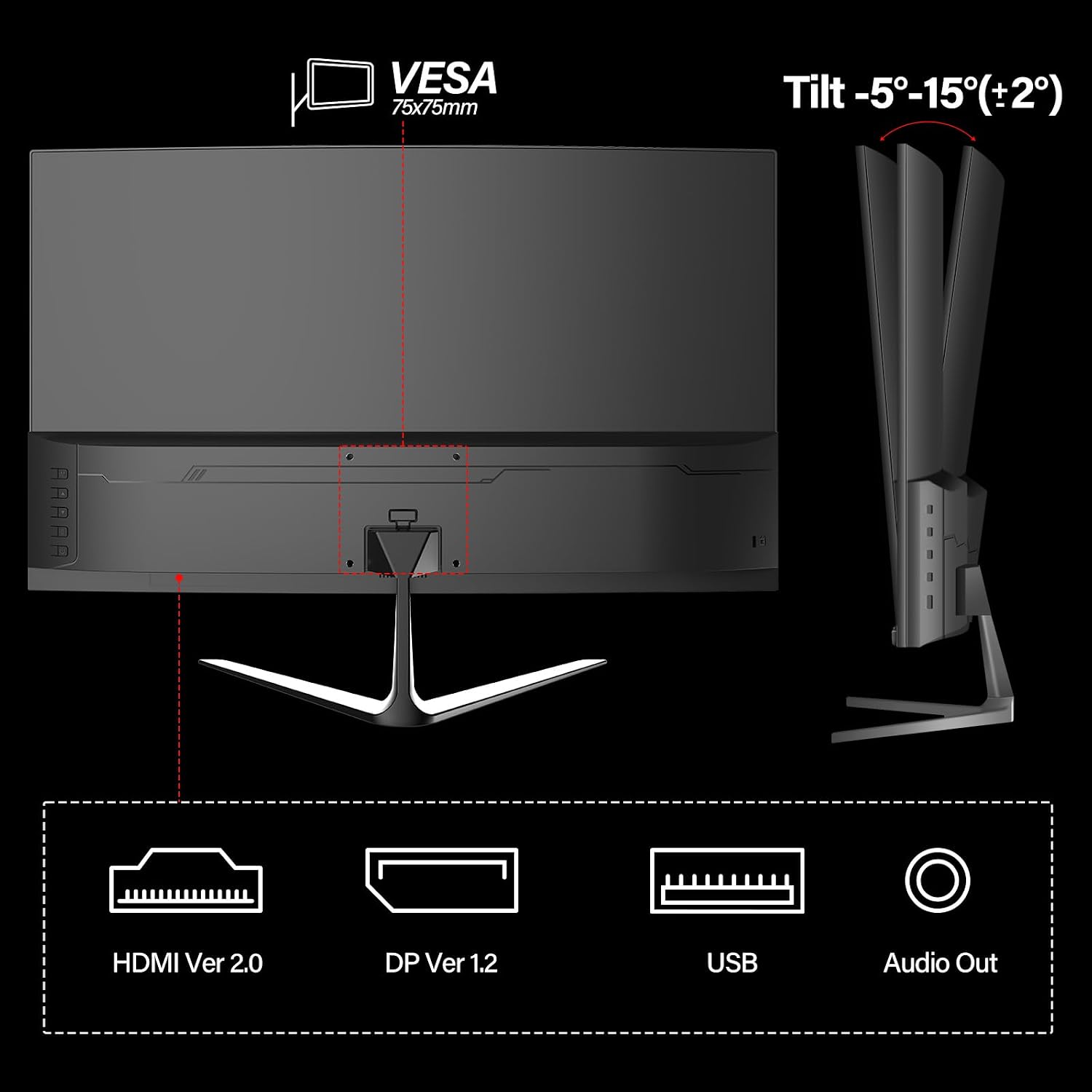 Gawfolk 25 Inch Gaming Monitor, 144hz/180hz Computer Monitor FHD 1080P PC Monitors,Frameless Curved Monitors VA,sRGB 100%, DisplayPort, HDMI,Eye Care, Wall Mount Compatible (Black)