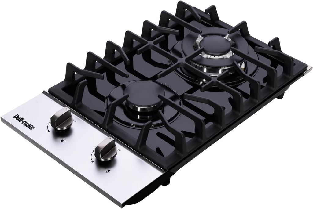 12 Inch Gas Cooktop, Built-in 2 Burners Stainless Steel Gas Stovetop LPG/NG Convertible Gas Stove Top Dual Fuel Gas Hob DM2188-01