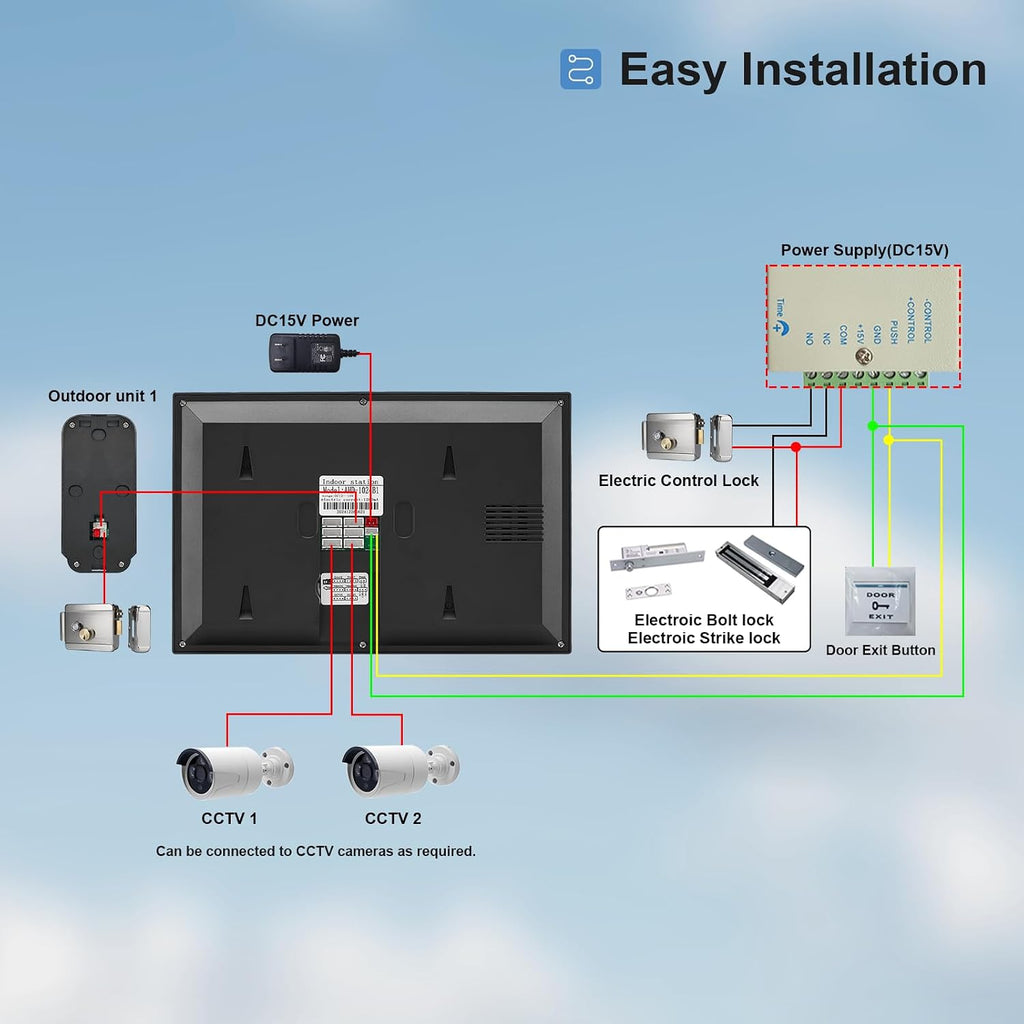 Wifi Wired Video Doorbell System (Wiring Required), 10 Inch High-Definition Monitor +Ring Camera, Support Two-Way Intercom Tuya APP Remote Control & 1080P IR Night Vision for Villa Home Apartment