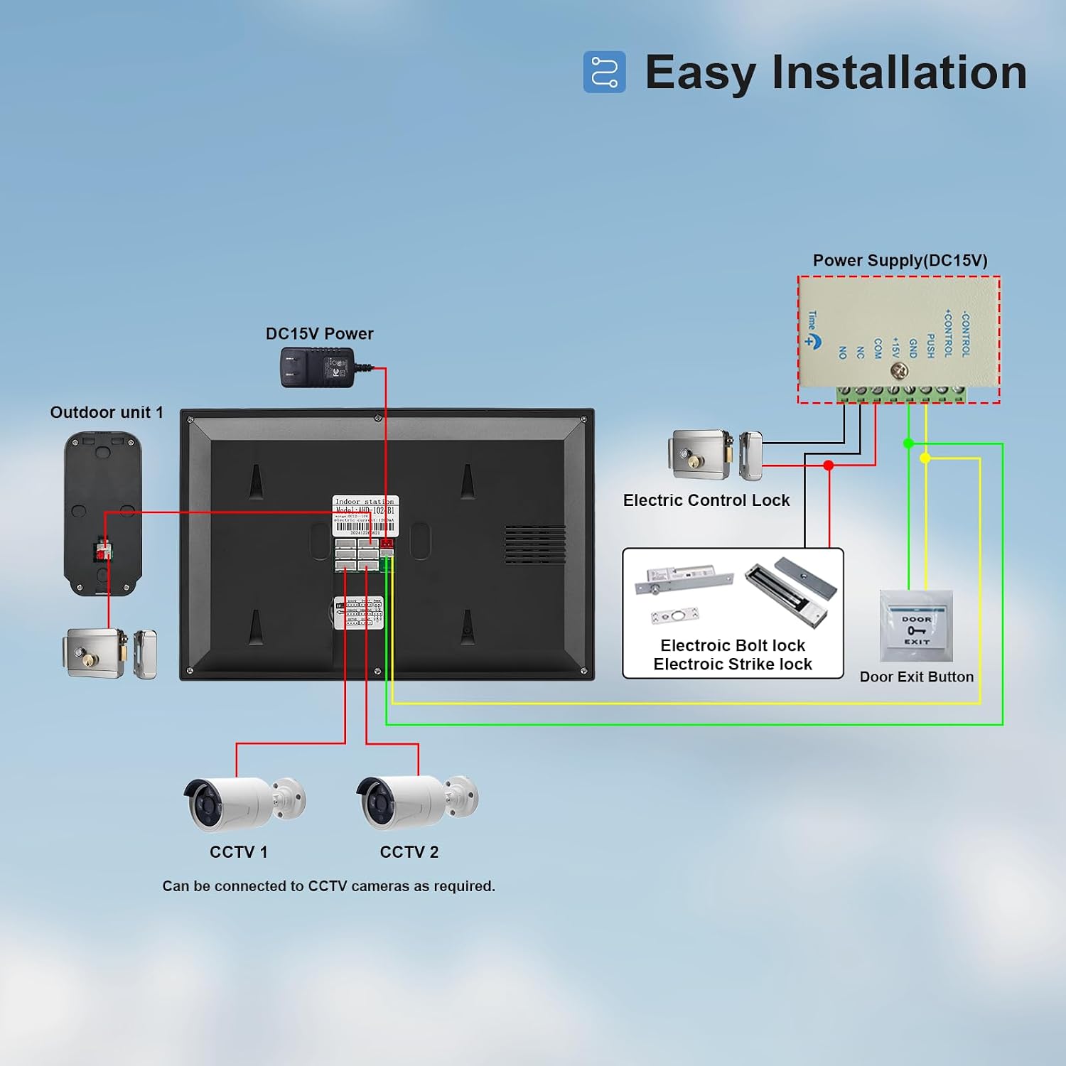 Wifi Wired Video Doorbell System (Wiring Required), 10 Inch High-Definition Monitor +Ring Camera, Support Two-Way Intercom Tuya APP Remote Control & 1080P IR Night Vision for Villa Home Apartment