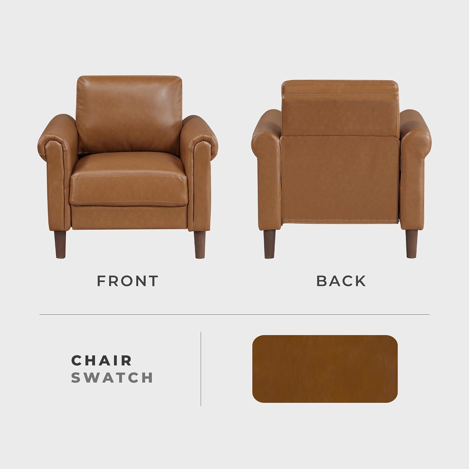 Lexicon 35' W Living Room Accent Chair, Faux Leather Upholstered Armchair with Rolled Armrest for Bedroom/Office/Waiting Room, Single Sofa Chair, Brown