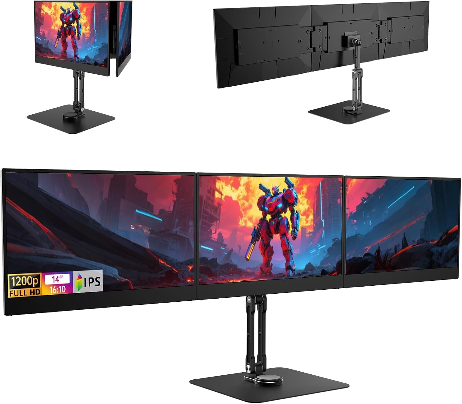 DEPGI 14' Triple Laptop Screen Extender, Freestanding Laptop Screen Extender, 3x14 FHD IPS Extended Monitor Versatile Dual & Triple Screen Modes for All 13-17' Laptops (Mac/Windows/M1-M5 Compatible)