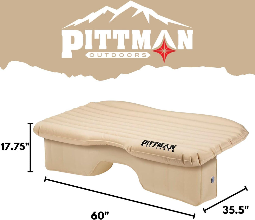Pittman Outdoors Backseat Bed Air Mattress – 60' Rear Seat Air Mattress for Trucks, Vans & Large SUV – Includes Pump, Pillow & Storage Bag – Inflatable Back Seat Air Mattress – Tan