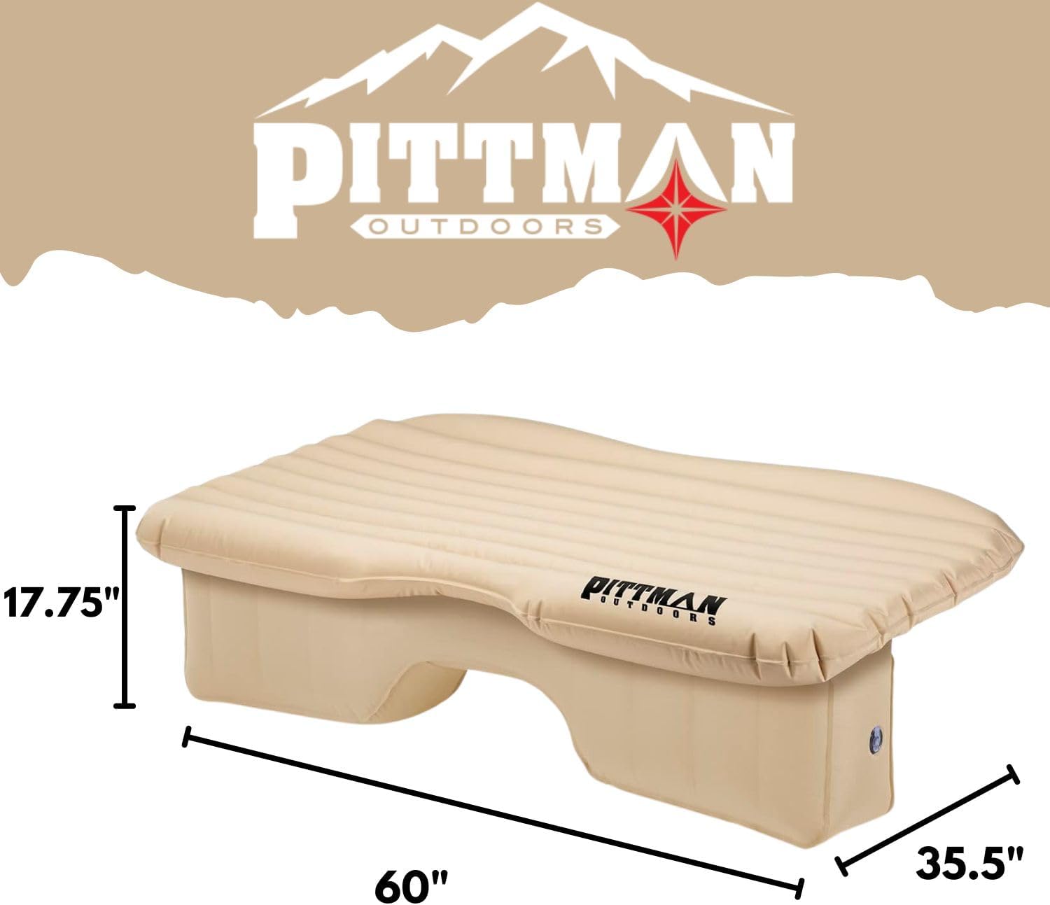 Pittman Outdoors Backseat Bed Air Mattress – 60' Rear Seat Air Mattress for Trucks, Vans & Large SUV – Includes Pump, Pillow & Storage Bag – Inflatable Back Seat Air Mattress – Tan