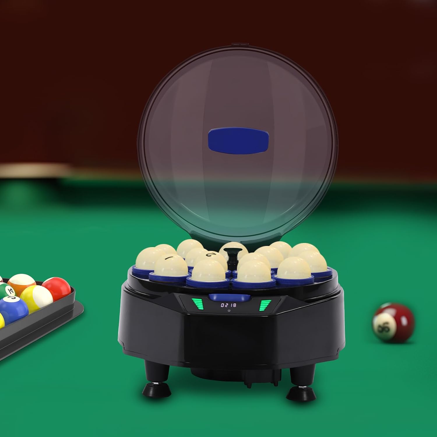 YIYIBYUS Pro Pool Ball Cleaner Machine, 16 Balls Automatic Pool Ball Polisher, Electronic PoolBall Polishing Cleaning Machine for 16 Billiard and Snooker