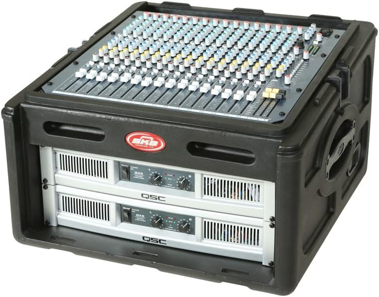 SKB Roto Rack/Mixer Console, 10U Slanted Rackmount on top, 4U Rackmount in Front with Steel Threaded Rails, Hard Lid and Doors and Side Access Ports