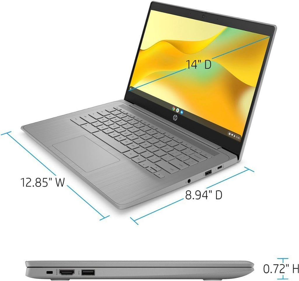 HP Chromebook 14a-ne0013dx 14' Intel Celeron N4120 1.1 GHz up to 2.6 GHz 4GB RAM 64GB eMMC Intel UHD Graphics 600 Chrome OS Laptop, Gray - 6X6Z1UA