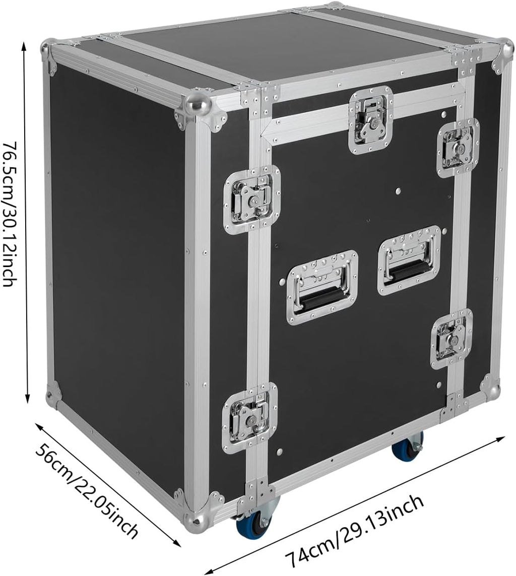 PA DJ Rack, 10U Road Case with 4 Universal Rubber Wheels, Audio Rack for studios, home theatres, KTVs