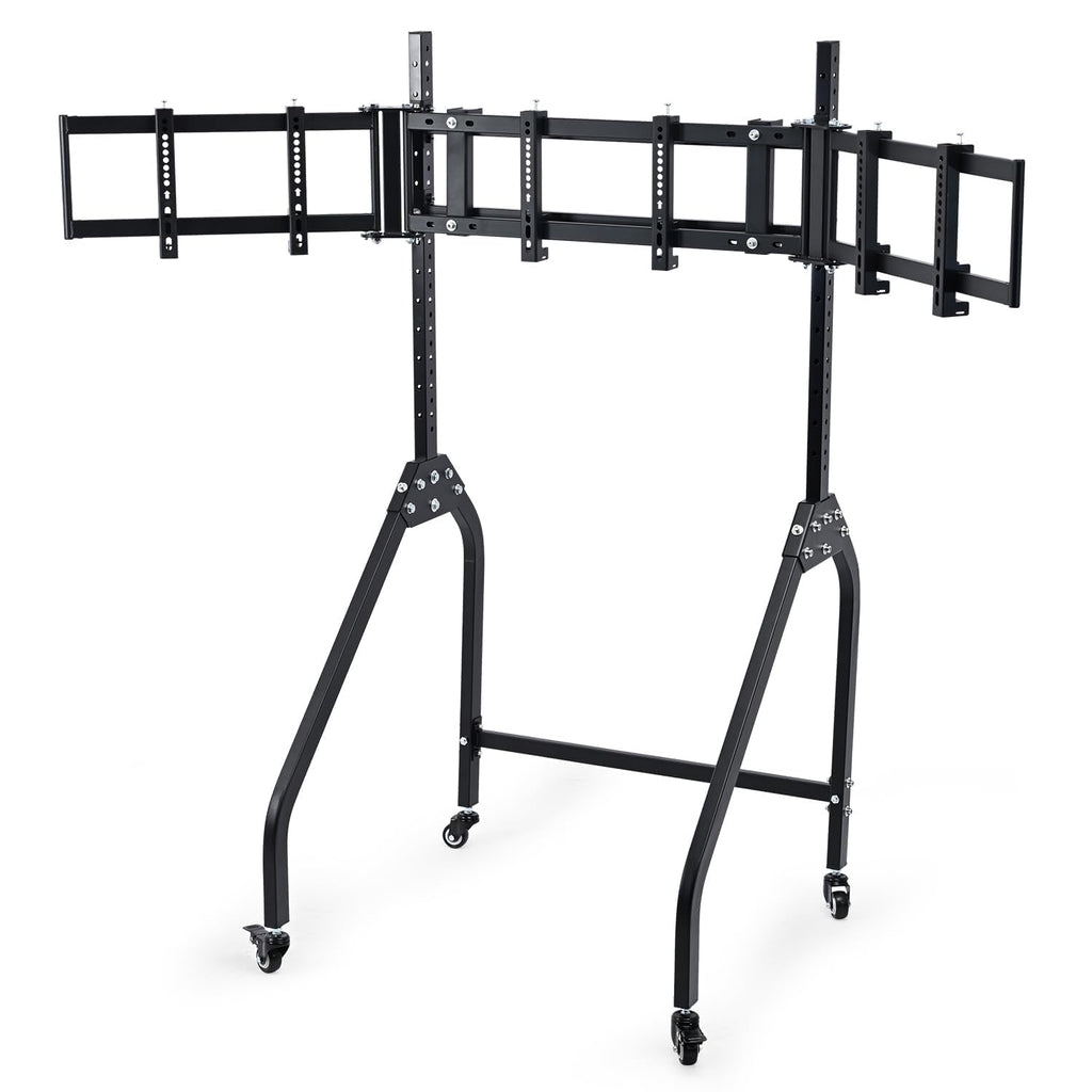 Dardoo Triple Monitor Stand with Brake Casters – Ergonomic Height/Tilt/Spacing Adjustment for 27 to 32 inch Monitors, Gaming Workstation Setup