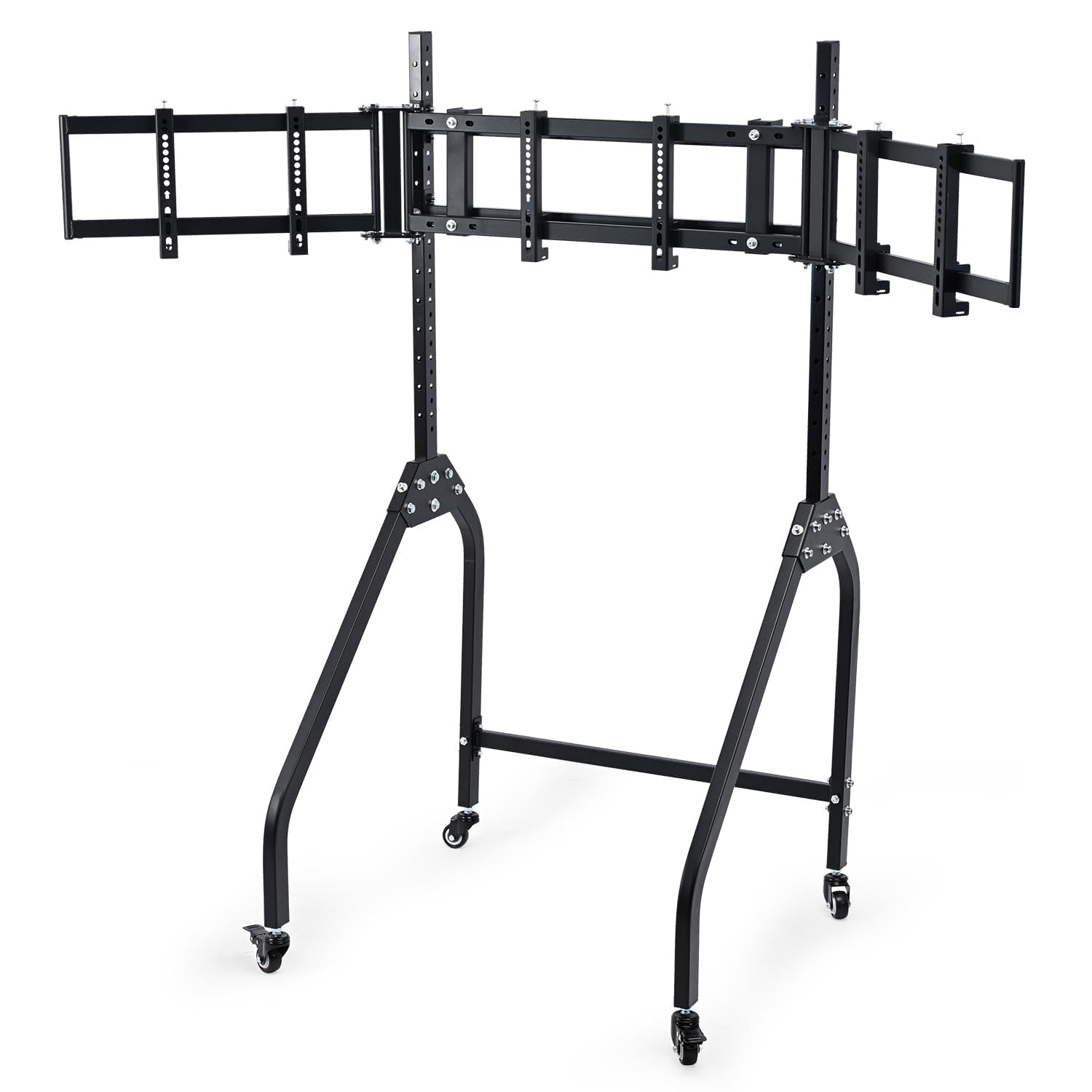 Dardoo Triple Monitor Stand with Brake Casters – Ergonomic Height/Tilt/Spacing Adjustment for 27 to 32 inch Monitors, Gaming Workstation Setup