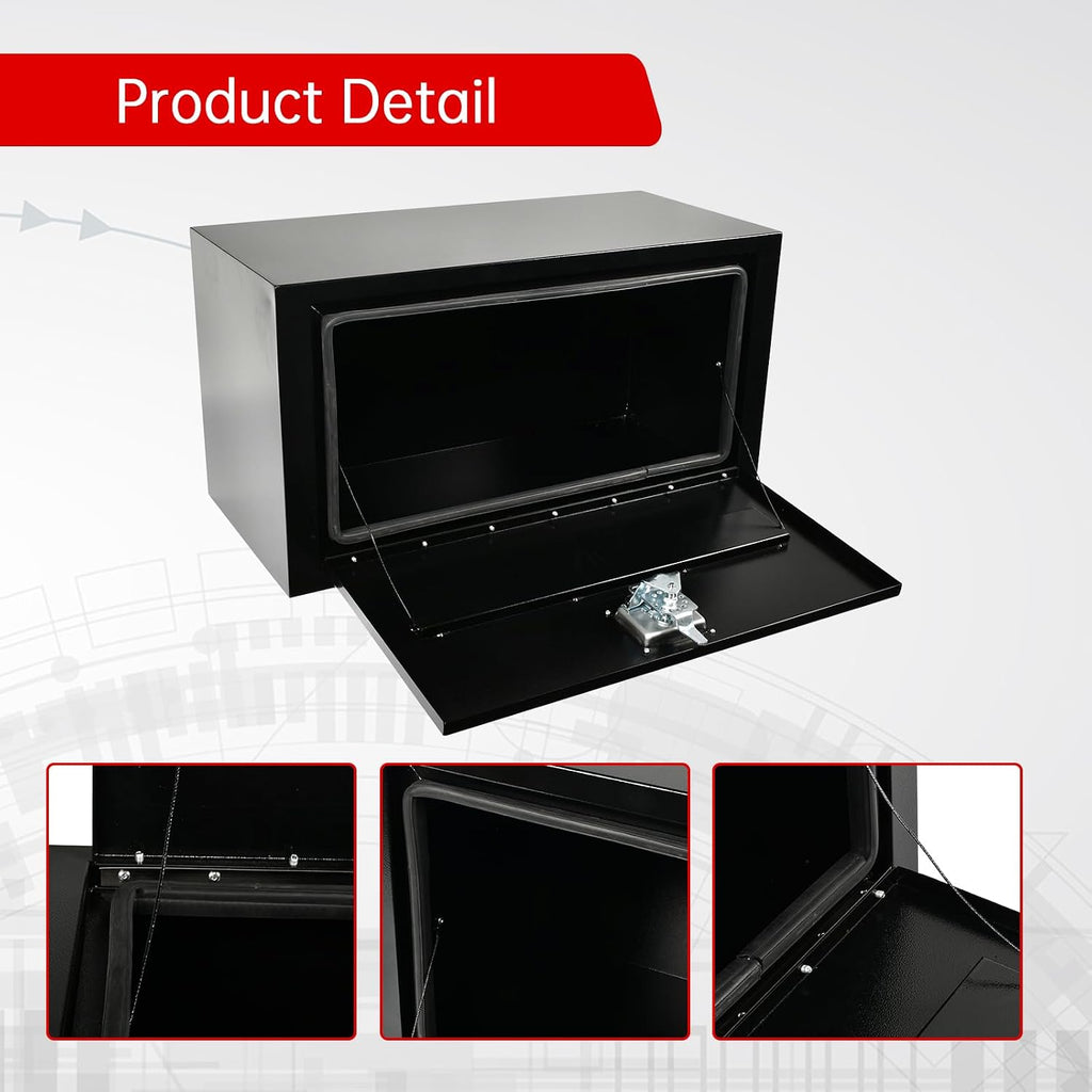 30'' Inch Steel Underbody Truck Tool Box & T-Handle Latch Heavy Duty for Trucks Trailers RV ATV Pickup Trucks Flatbeds Organization Storage Job Tool Chest -30'(L) x 14'(W) x 16'(H) Black