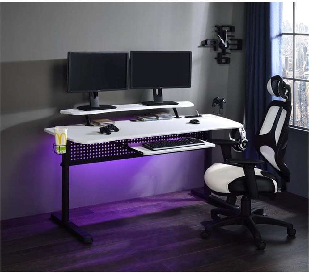 Acme Vildre Wooden Top Gaming Table with USB Port in Black and White