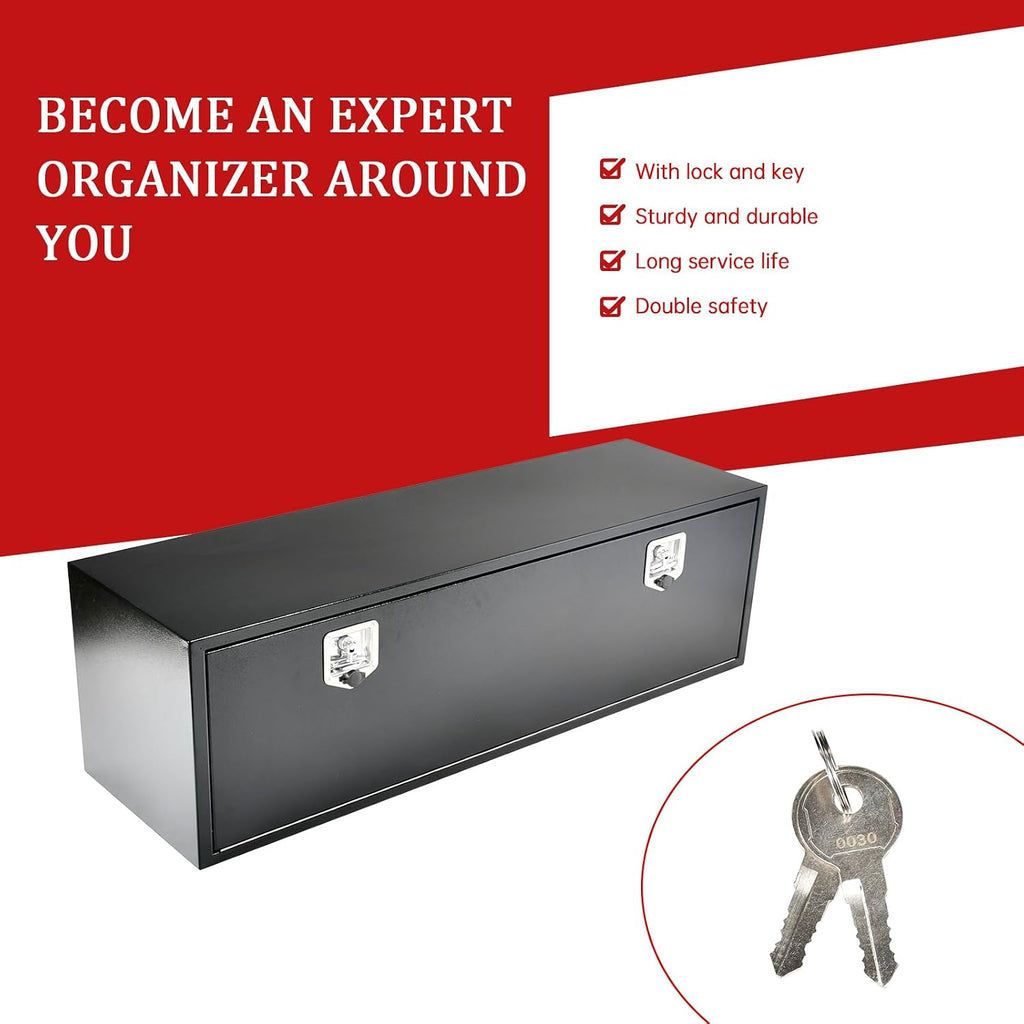 60'' Inch Steel Underbody Truck Tool Box & T-Handle Latch Heavy Duty For Trucks Trailers RV ATV Pickup Trucks Flatbeds Organization Storage Job Tool Chest -60'(L) x 18'(W) x 18'(H) Black