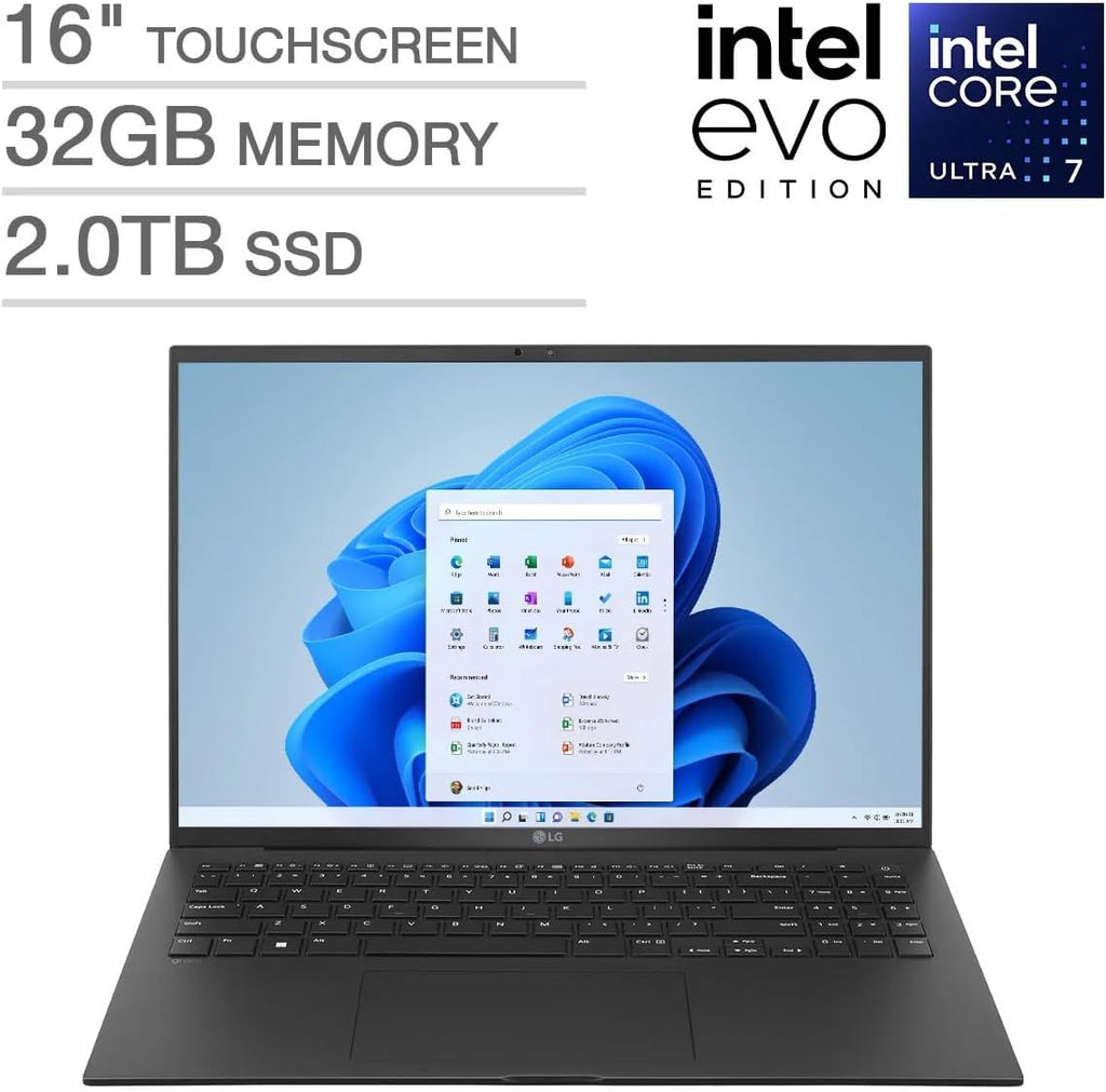 LG Gram 16 Touchscreen Laptop, AI-Enabled Intel Ultra 7 155H Processor, Intel Arc Graphics, 16' 2K IPS WQXGA Display, 32 GB LPDDR5X RAM 2 TB SSD, Wi-Fi 6E, Windows 11 Pro, Office Pro Lifetime License