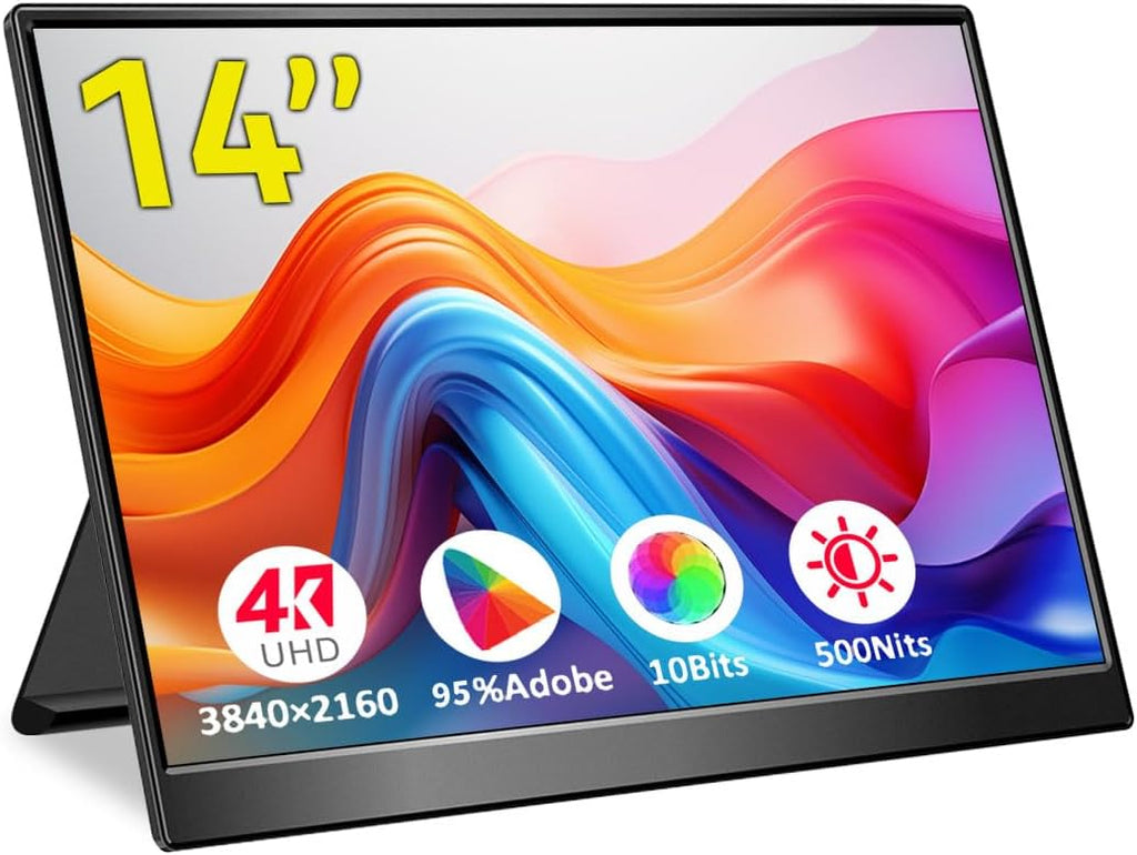 4k Portable Monitor, 14 Inch Portable Monitor USB C, 10-Bit Adobe 95% HDR Game Display with USB C/HDMI/Mini DP Compatible with Laptop/Game Console/PC/Surface