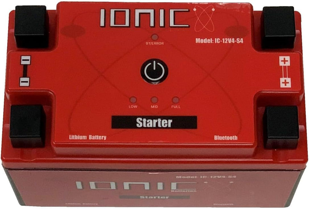 Ionic Lithium 12V Starter Battery for Motorcycles, UTVs, and ATVs - 12V Battery with 500CA - Bluetooth Capability - 3.3lbs - IC-12V4-S4-P