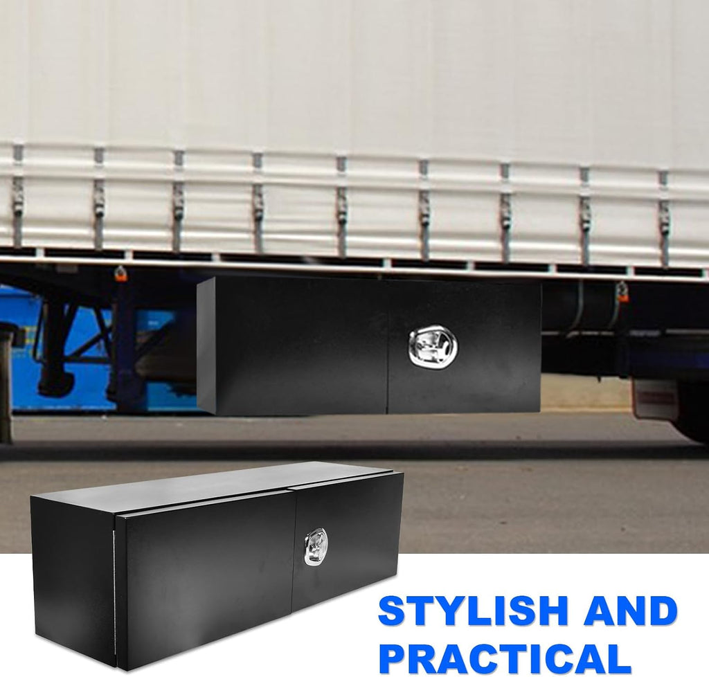 SSN 60'' Inch Black Steel Underbody Truck Box with T-Handle Latch and Barn Door,18 X 18 X 60 Inch Truck Bed Tool Box,Waterproof and Durable Toolbox,for Storage and Organization