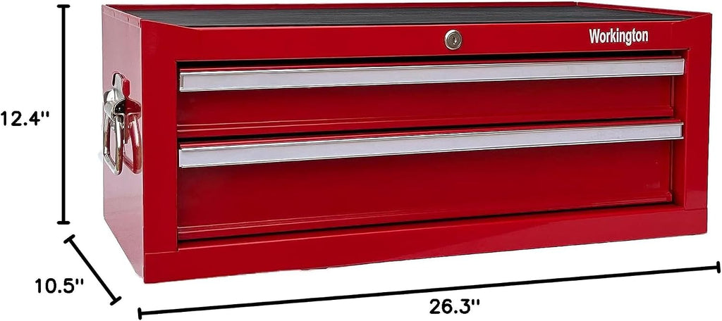 Workington Industrial 2 Drawers Portable Metal Intermediate Box, 26' Middle Tool Chest Cabinet with Ball Bearing Drawer Slides, Steel Tool Storage Box Organizer 4008 Red