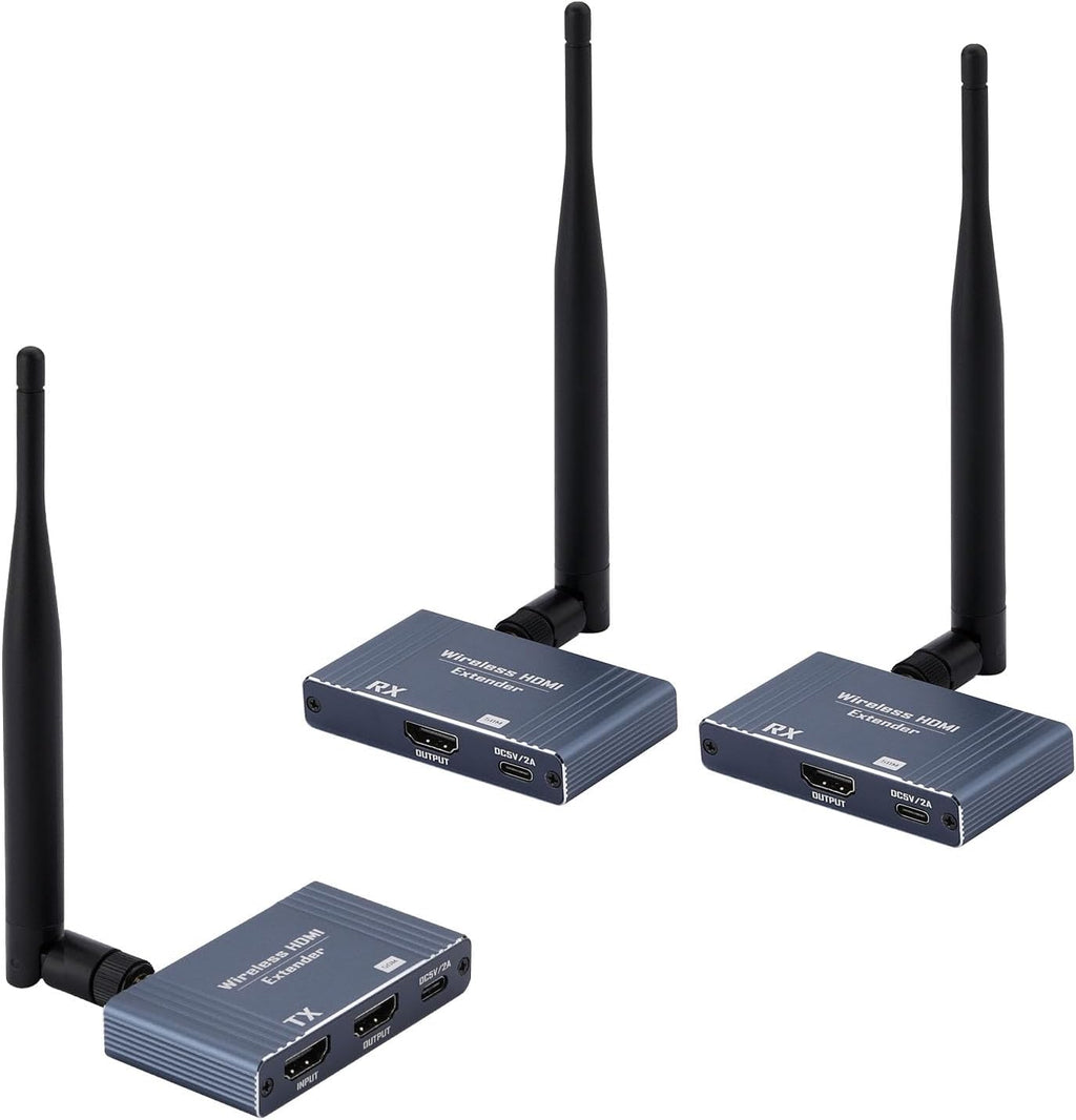 Wireless HDMI Transmitter and 2 Receivers with Loop Out, 5.8GHz Wireless HDMI Extender 165Ft/ 50M Up to 1080P@60hz Video Resolution, Support laptops, Blu-ray Player, DVD, Digital Video Cameras etc