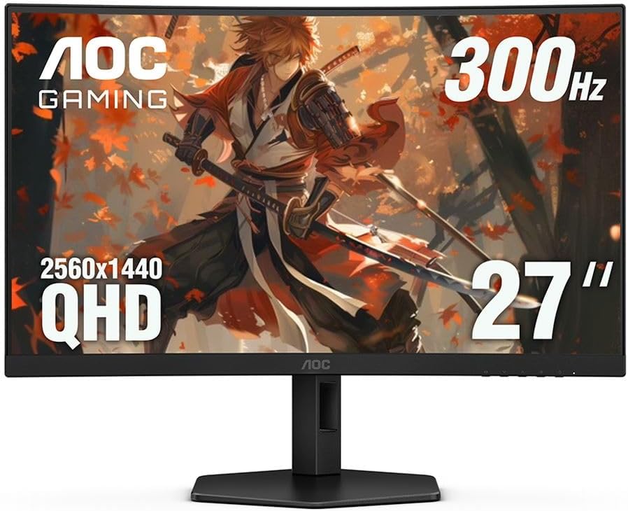 AOC CQ27G4ZX 27' 2K QHD (2560 x 1440) 300Hz Curved Screen Gaming Monitor，Adaptive Sync Compatible; HDR; DisplayPort HDMI; Frameless Design (Renewed)