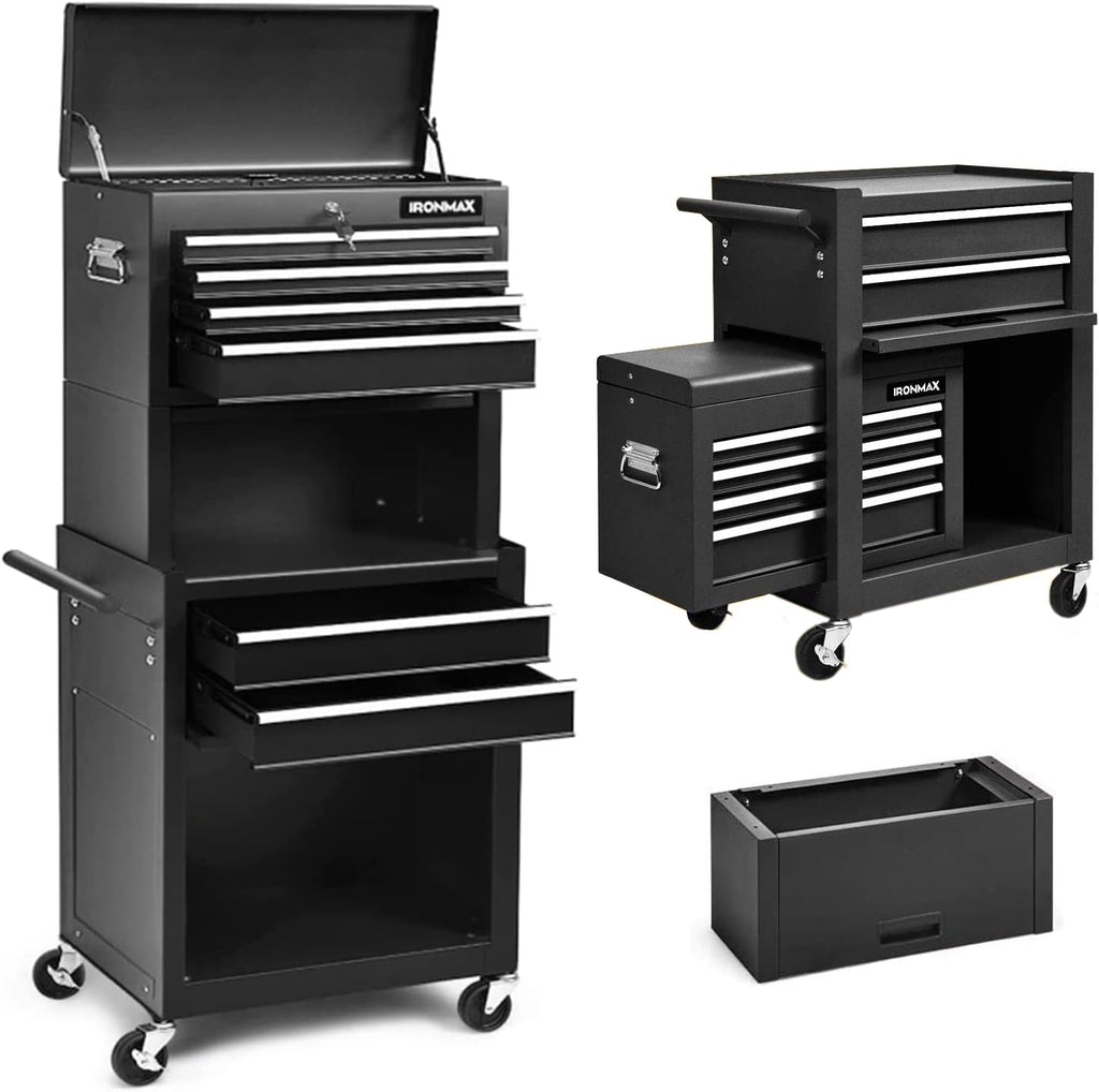 Goplus Tool Chest, 3-in-1 Rolling 6 Drawers Tool Cabinet with Detachable Top Toolbox, Middle Tool Storage, Universal Lockable Wheels, Protective Liner, Auto Lock, Metal Tool Box for Garage Workshop