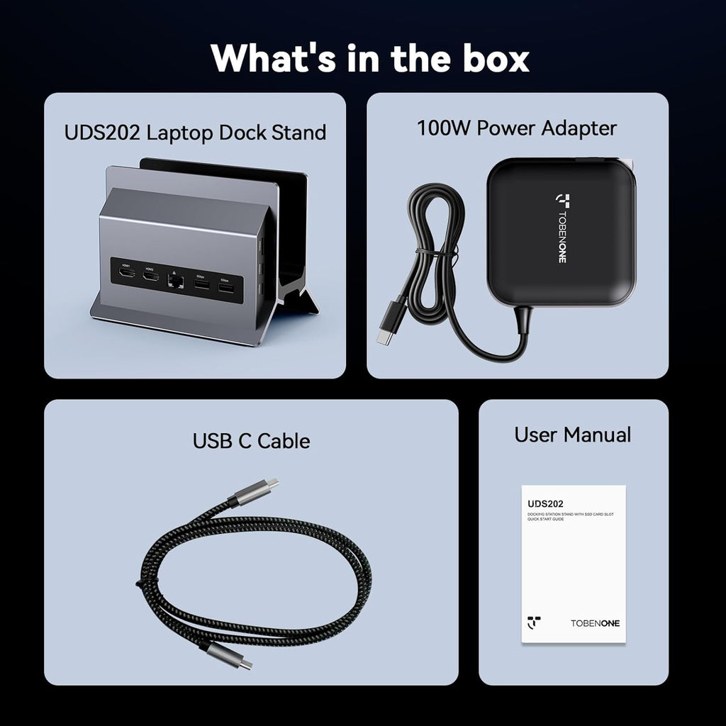 TobenONE Docking Station with Dual Monitor,4K@60Hz 2 HDMI,100W Power Supply, PD 3.0,6 USB,Gigabit Ethernet, Laptop Stand Vertically,for Windows,ChromeOS and More Space-Saving for Office/Home/Study