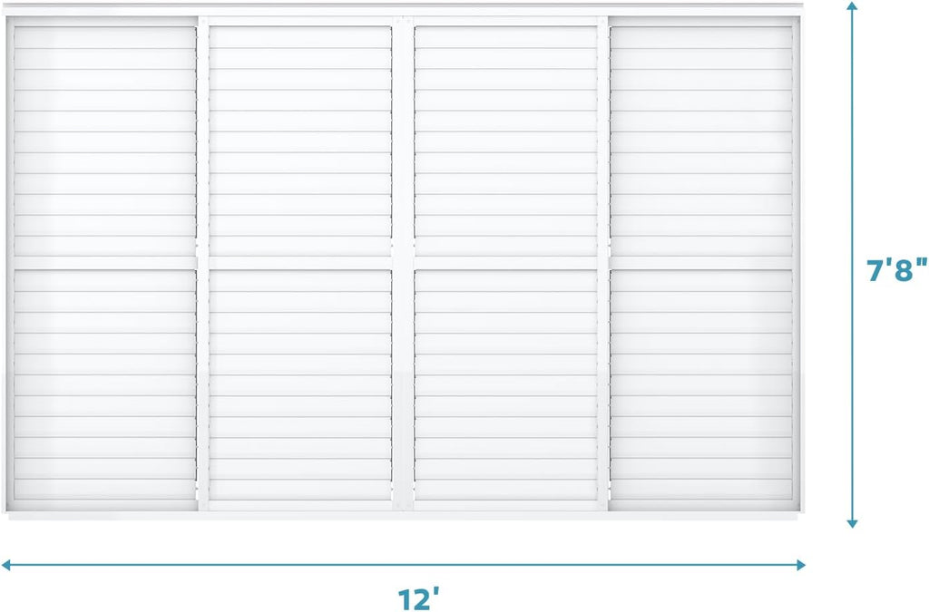 Mirador Accessory - 13' Sliding Louver Door for Mirador Pergola 111 Series, 4 Panel Detachable Moveable Sun Shade Privacy Door, White