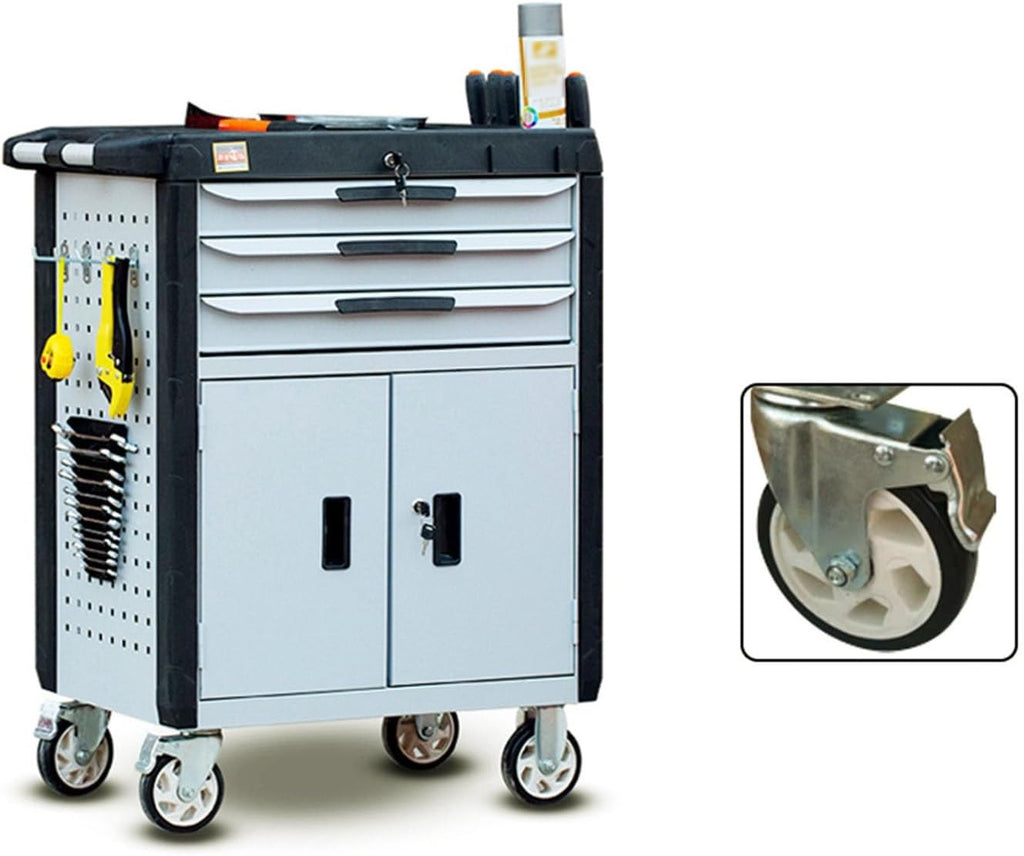 Tool Box 3-Drawer Rolling Tool Chest with Wheels, Portable Steel Tool Cabinets with Drawers and Locking System for Warehouse, Garage Tool Storage(Gris)