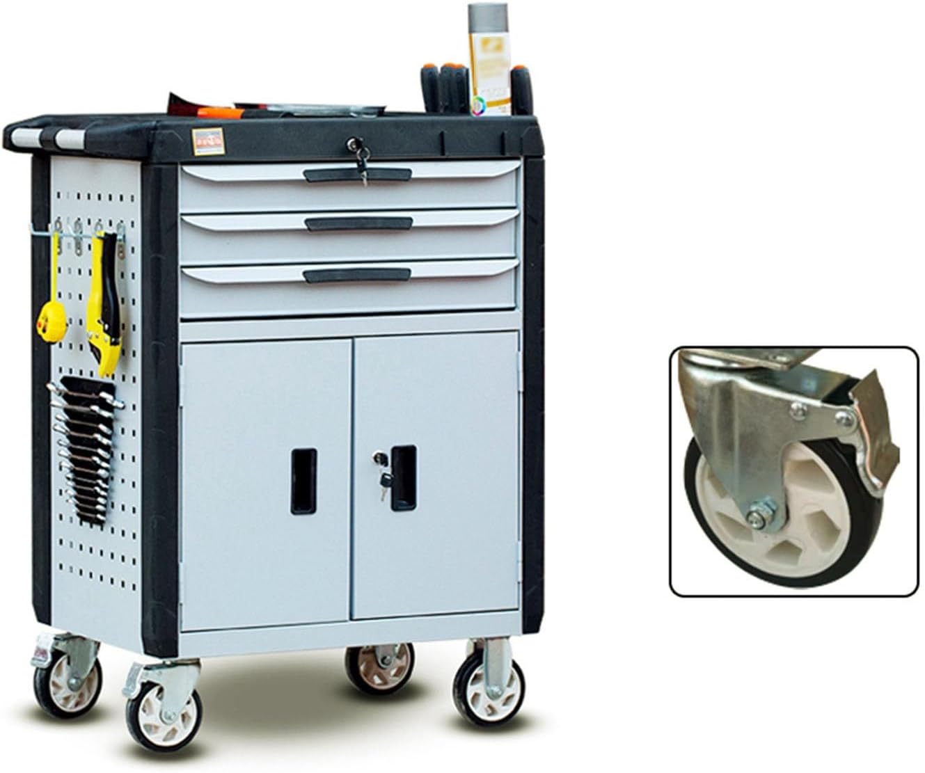 Tool Box 3-Drawer Rolling Tool Chest with Wheels, Portable Steel Tool Cabinets with Drawers and Locking System for Warehouse, Garage Tool Storage(Gris)