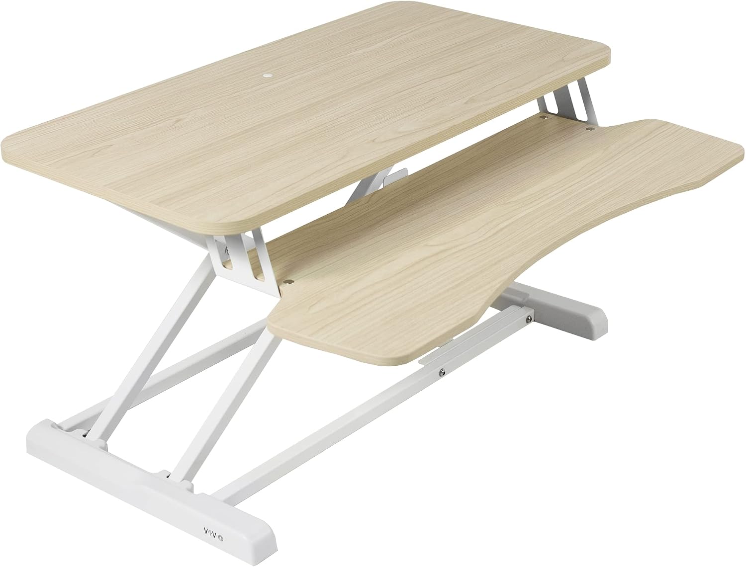 VIVO 32 inch Desk Converter, K Series, Height Adjustable Sit to Stand Riser, Dual Monitor and Laptop Workstation with Wide Keyboard Tray, Light Wood Top, White Frame, DESK-V000KF