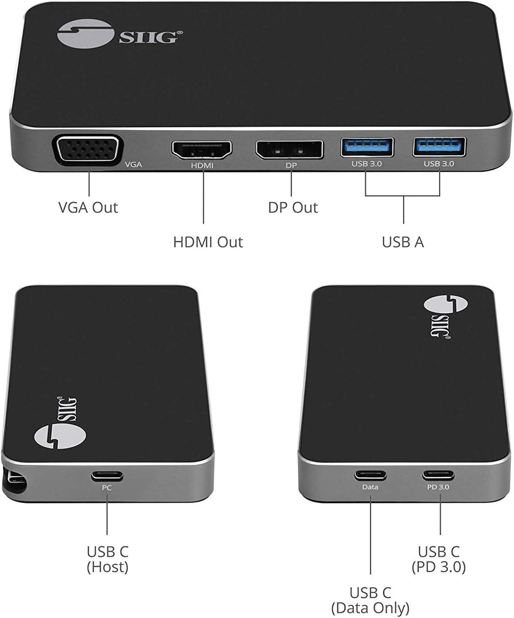 SIIG 4K USB-C MST Laptop Docking Station Thunderbolt 3 Compatible with 100W PD Supports Windows & Chromebooks, Mac M1/M2/M3 Pro/Max for Single Extend Video Output only