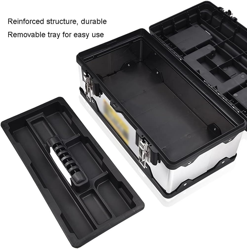 Portable Tool Box Stainless Steel Tool Box Multifunctional Home Portable Hardware Repair Kit Steel Lock Storage Box 17/20 Inch Small Parts Box (Size : 20 inches)