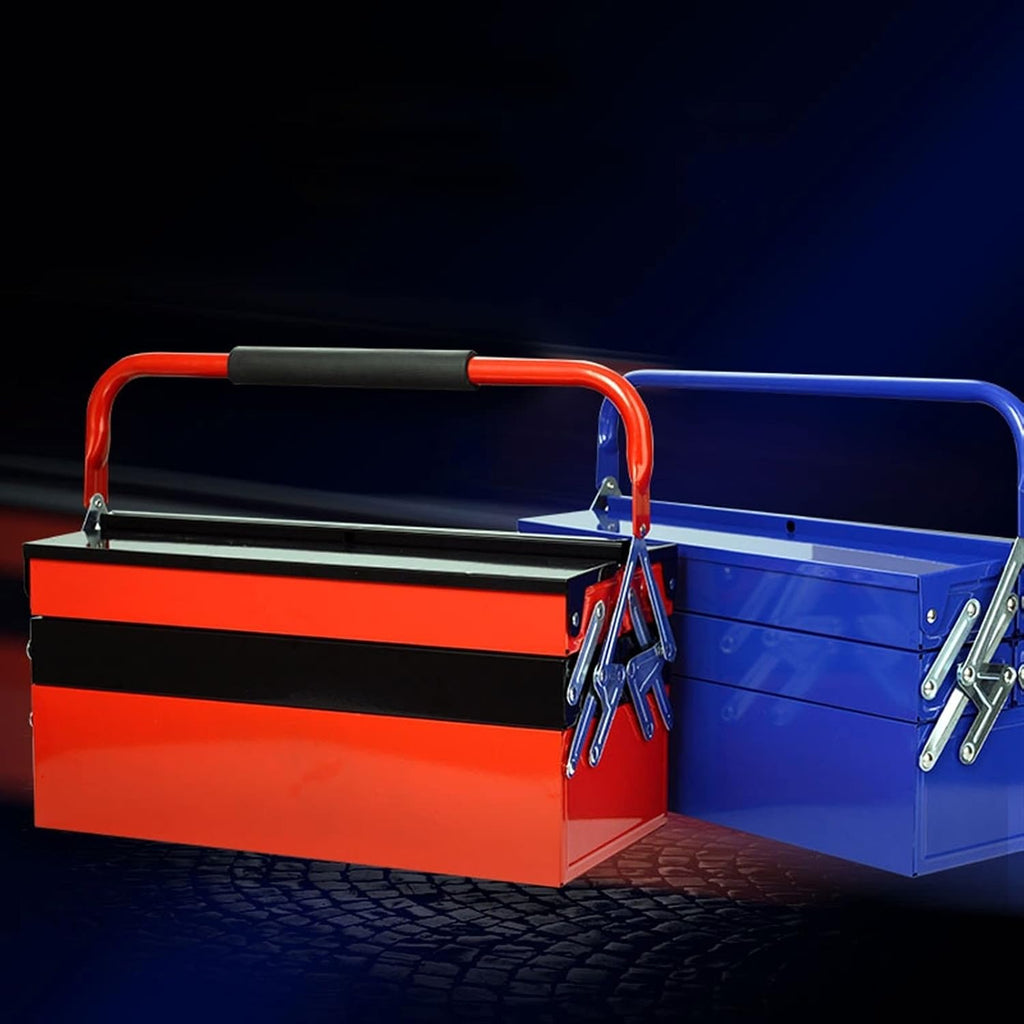 Portable Tool Box Portable Tool Case with 3-Tier Folding Organizer, Heavy Duty Metal Frame with Smooth Metal Cantilever Lock Storage Tool Case Small Parts Box