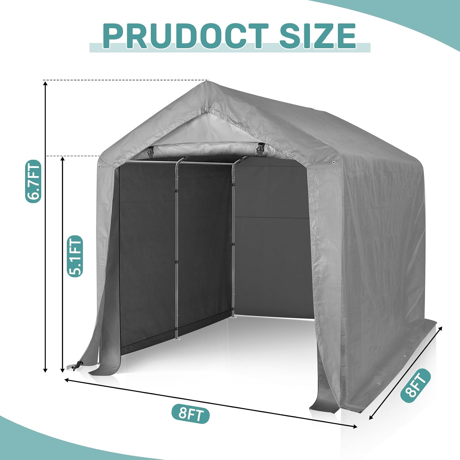 Outvita Outdoor Portable Storage Shed Tent, 8x8 ft Waterproof Carport with Roll-Up Zipper Door and Durable Galvanized Steel Frame, Ideal for Motorcycle, GTV, Bike, Wood Tool Lawn Mower Storage