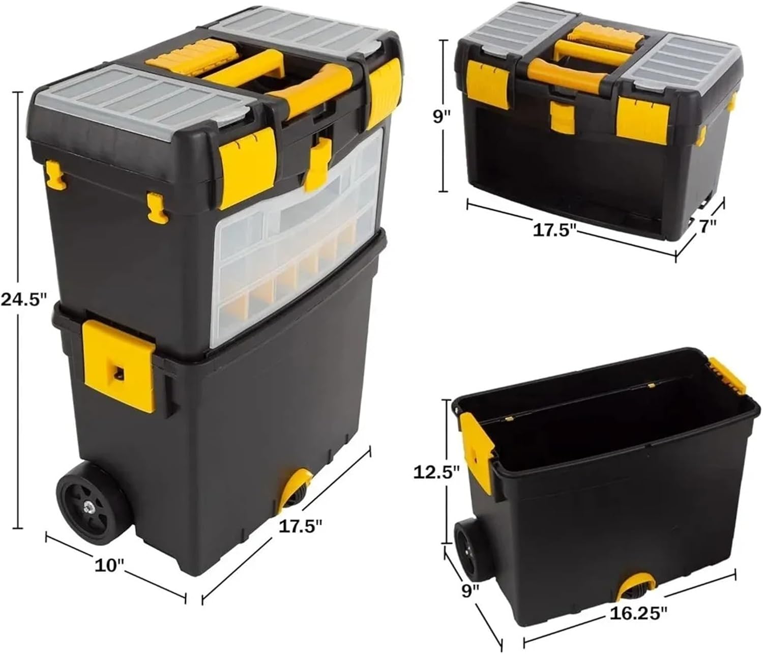 Multifunctional Rolling Toolbox with Wheels, Mobile Utility Cart with Foldable Comfort Handle, Stackable Tool Chest with Drawers for Garage